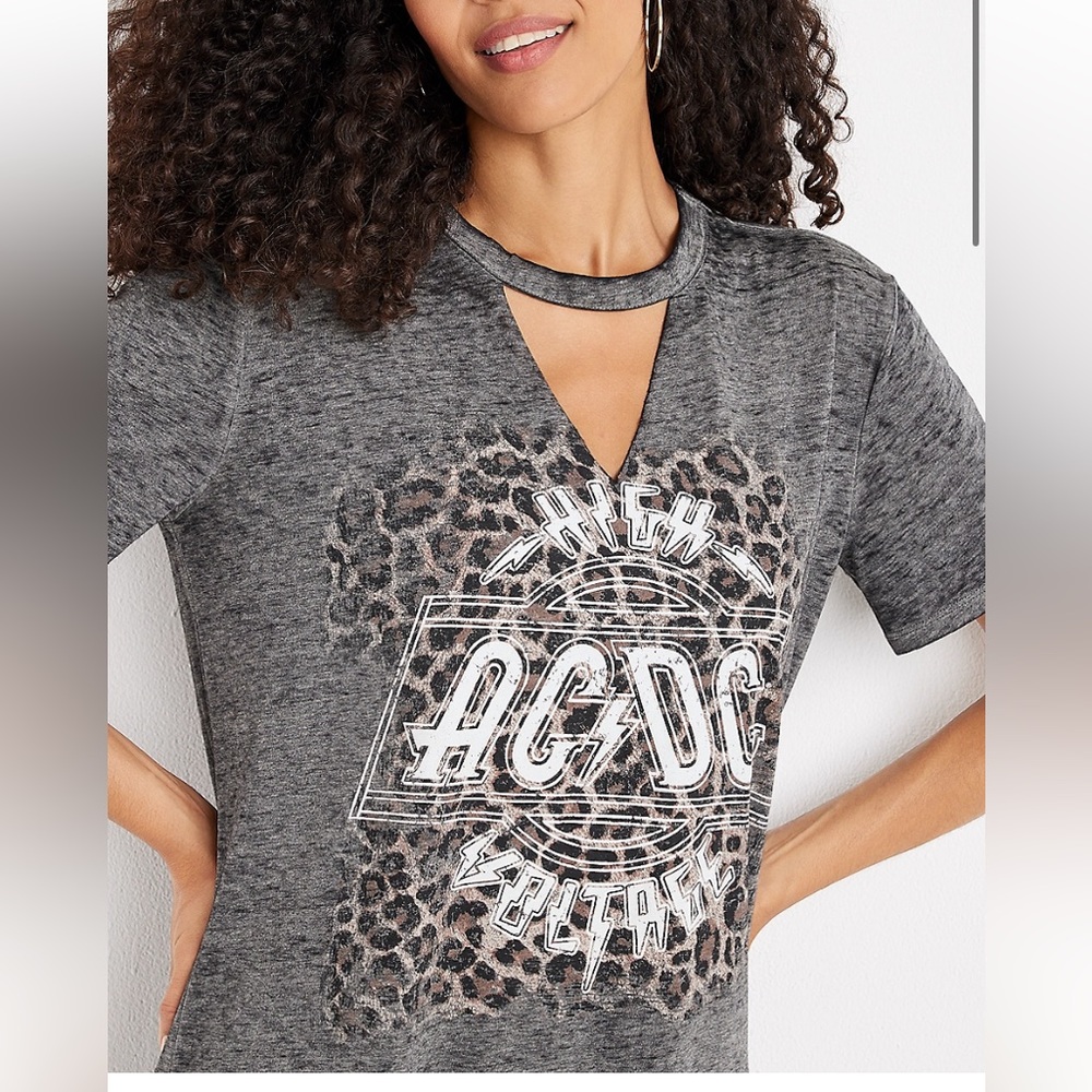 Maurices AC/DC leopard burnout tee cut out neckline